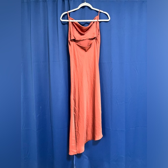 Petal & Pup Rust Cypress Draped Cowl Silky Satin Side Slit Midi Slip Dress Sz 4 - Picture 9 of 10